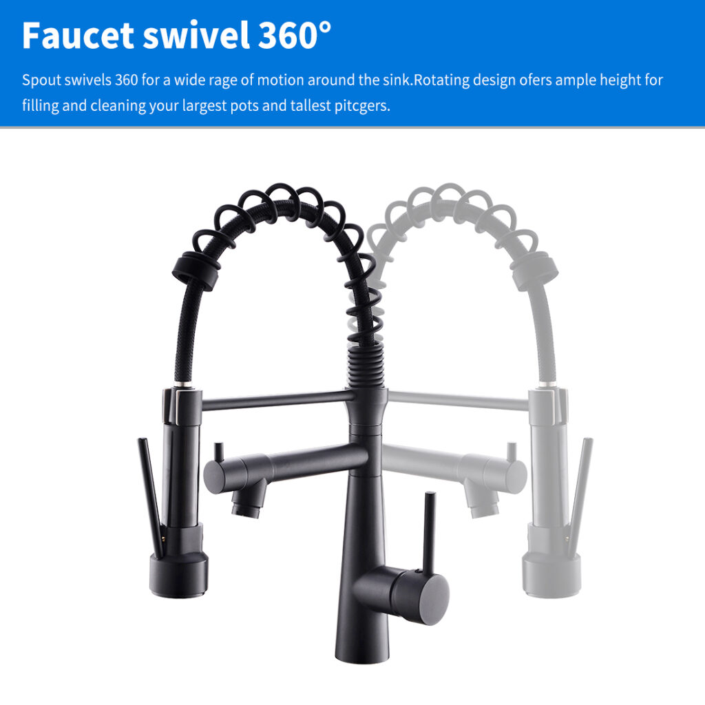 matte black 360 rotating spring hose sink tap